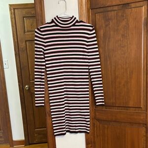 Forever 21 Black and Pink Striped Long Sleeve Dress